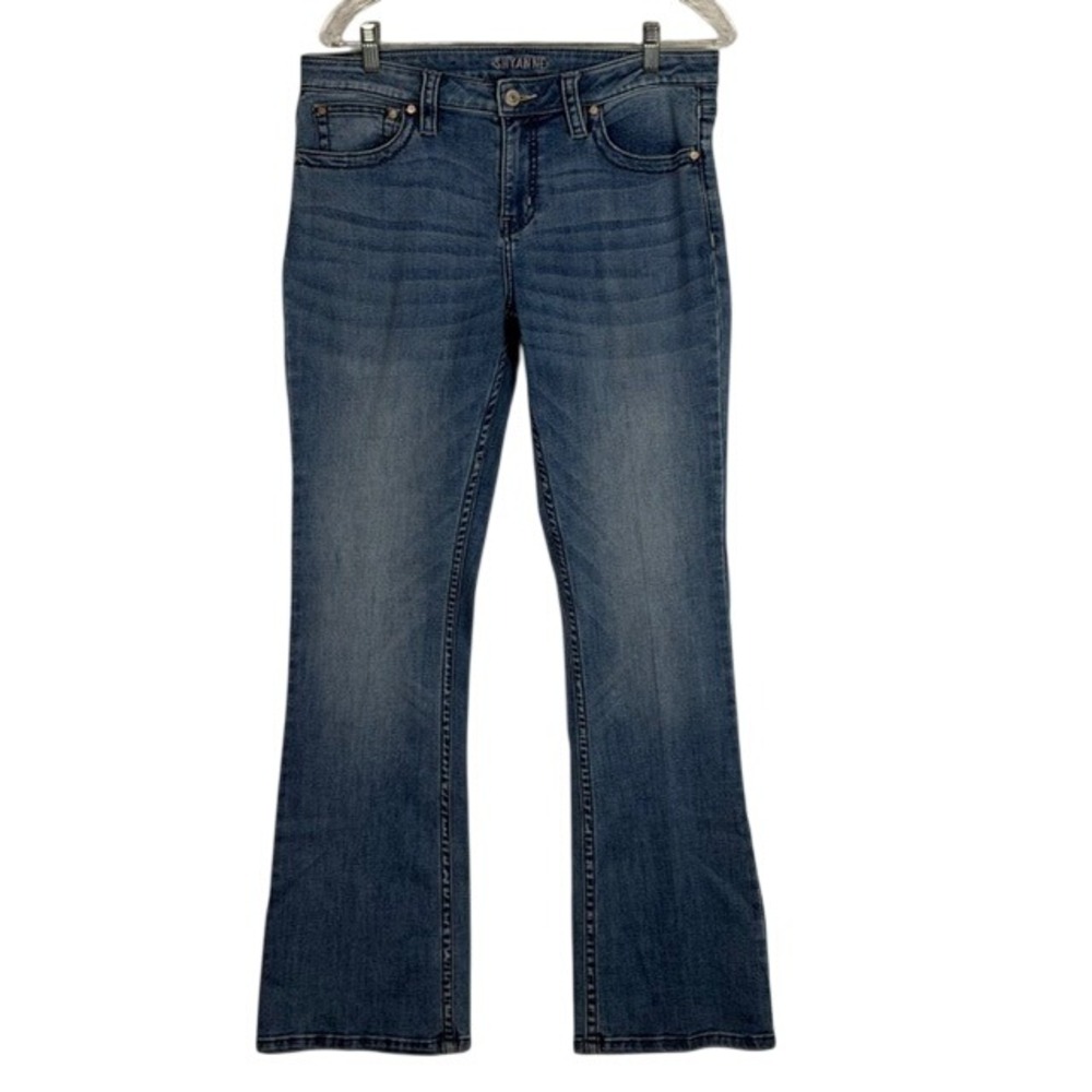 Shyanne Womens Blue Floral Embroidered Bootcut Jeans Medium Wash Size 32x31‎